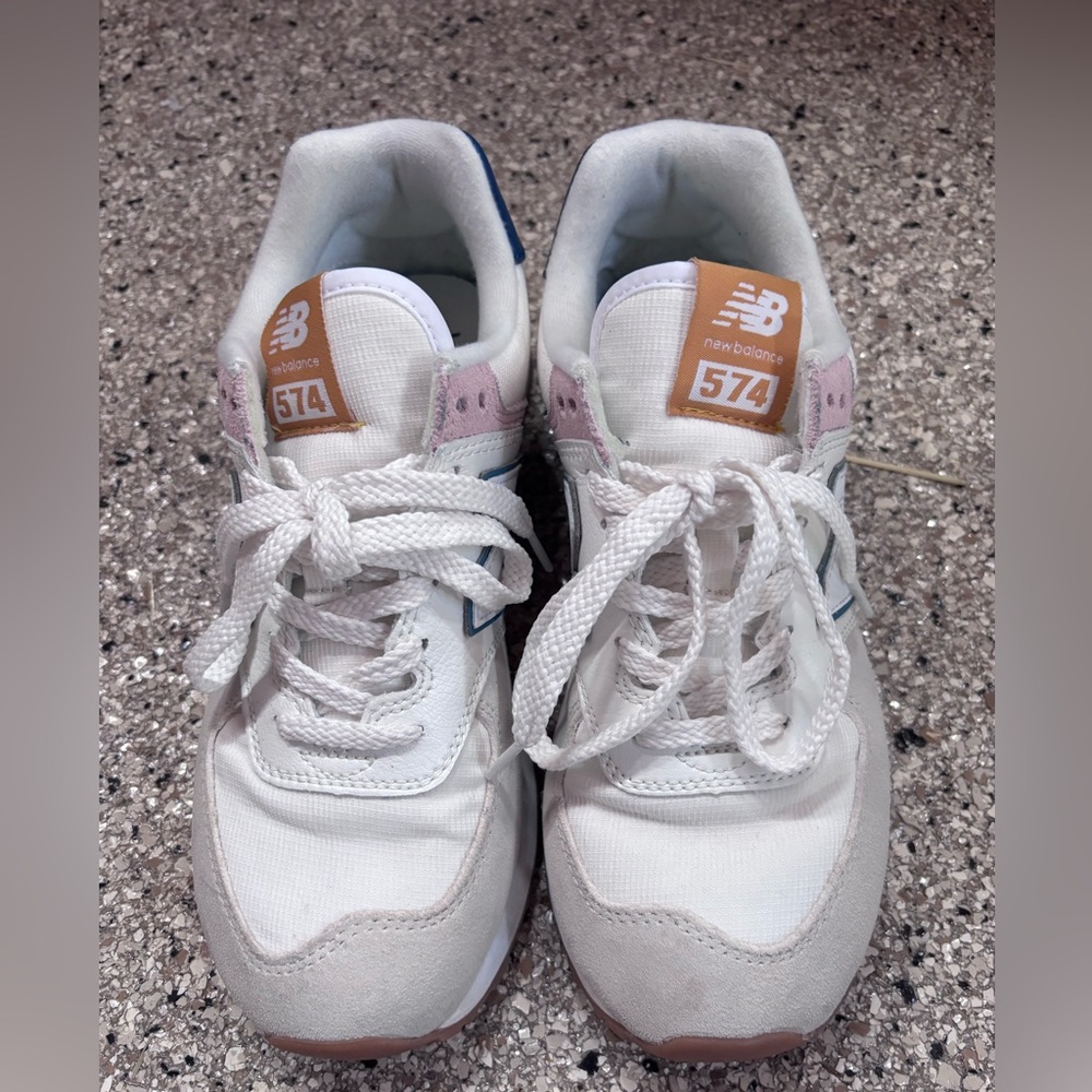 New Balance 574 White and Pink Sneakers